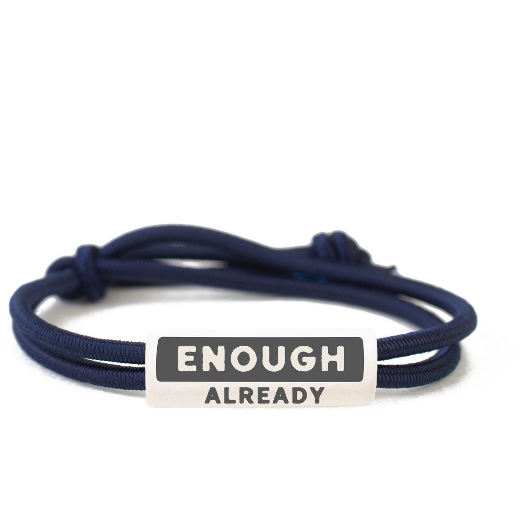 The Enough Already Active Bracelet by Joni x MudLOVE, featuring a durable stoneware clay bead with the words &